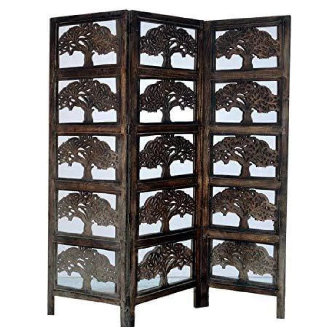 Heritage Four-Panel Room Divider with Antique Lattice Design