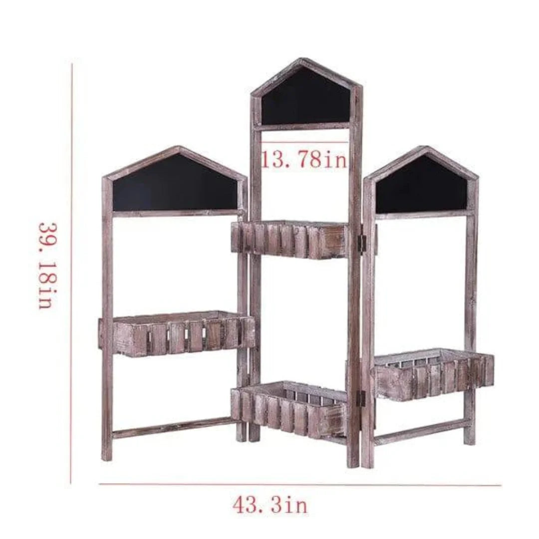 Modern Four-Tier Foldable Plant Stand with House-Top Design-Wooden Crest
