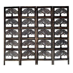 Heritage Four-Panel Room Divider with Antique Lattice Design