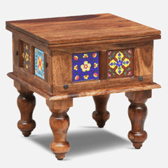 Traditional Bedside Table with Ceramic Tile Inlay