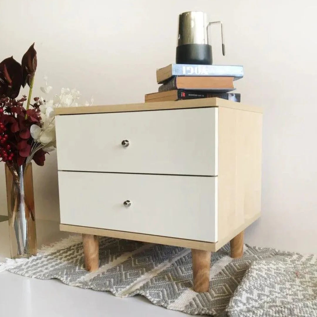 Scandinavian Multi-Drawer Side Table with Wooden Legs