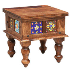 Traditional Bedside Table with Ceramic Tile Inlay