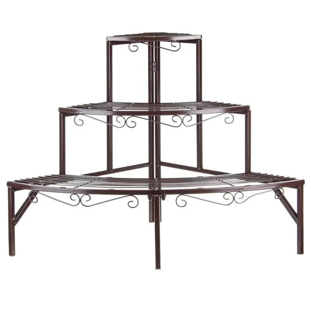 Modern Three-Tier Corner Plant Stand with Mesh Design-Wooden Crest