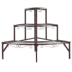 Modern Three-Tier Corner Plant Stand with Mesh Design-Wooden Crest