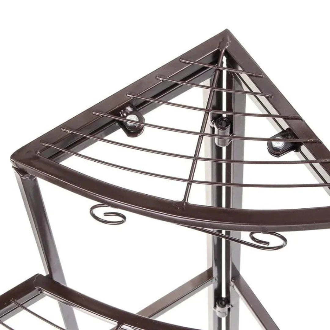 Modern Three-Tier Corner Plant Stand with Mesh Design-Wooden Crest