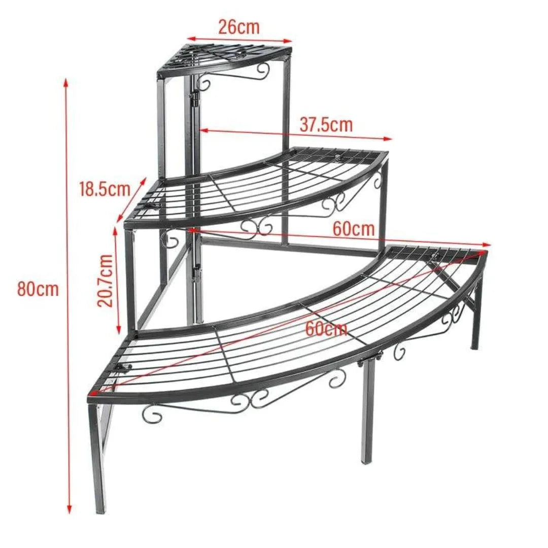 Modern Three-Tier Corner Plant Stand with Mesh Design-Wooden Crest