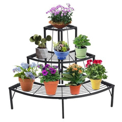 Modern Three-Tier Corner Plant Stand with Mesh Design-Wooden Crest