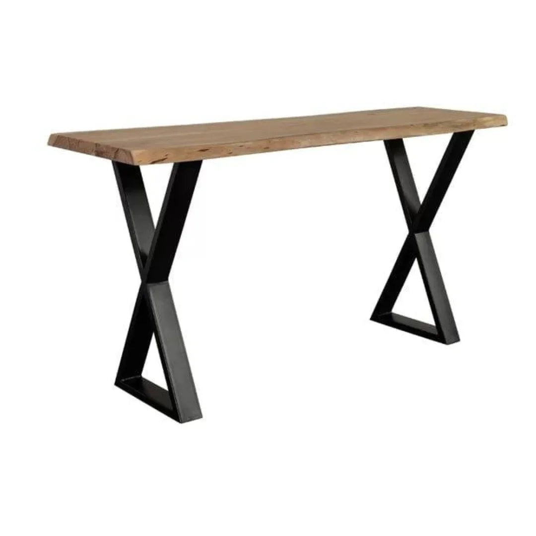 Industrial Live Edge Console Table with X-Frame Base