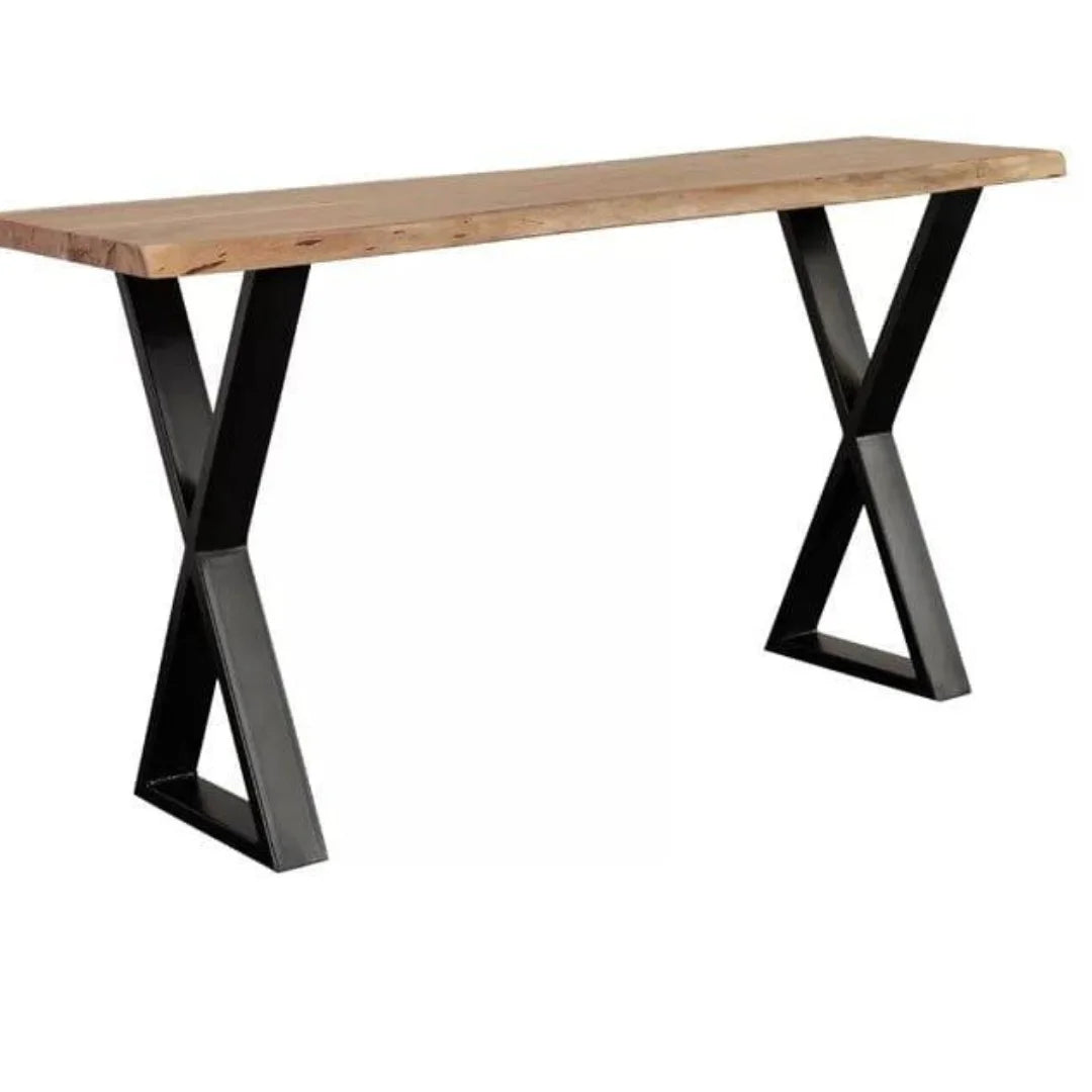 Industrial Live Edge Console Table with X-Frame Base