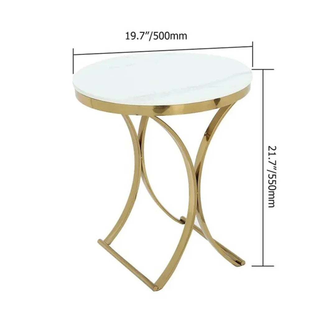 Modern Round Side Table with Curved Metal Base