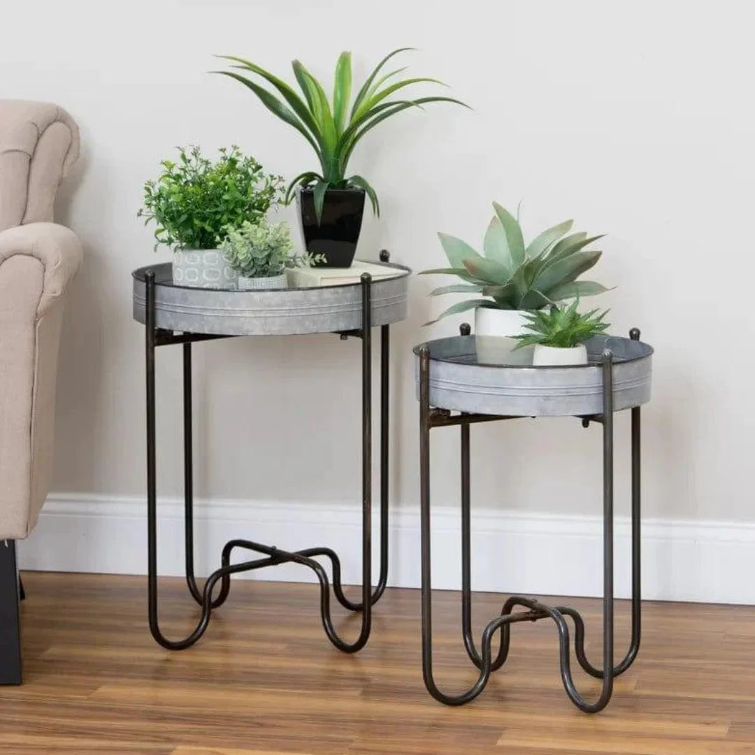 Industrial Two-Piece Plant Stand Set with Galvanized Trays