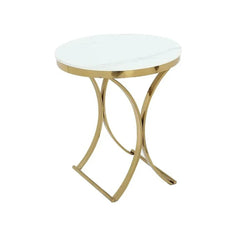 Modern Round Side Table with Curved Metal Base