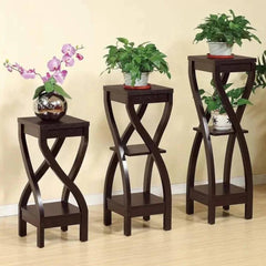 Modern Three-Piece Plant Stand Set with Curved Design-Wooden Crest