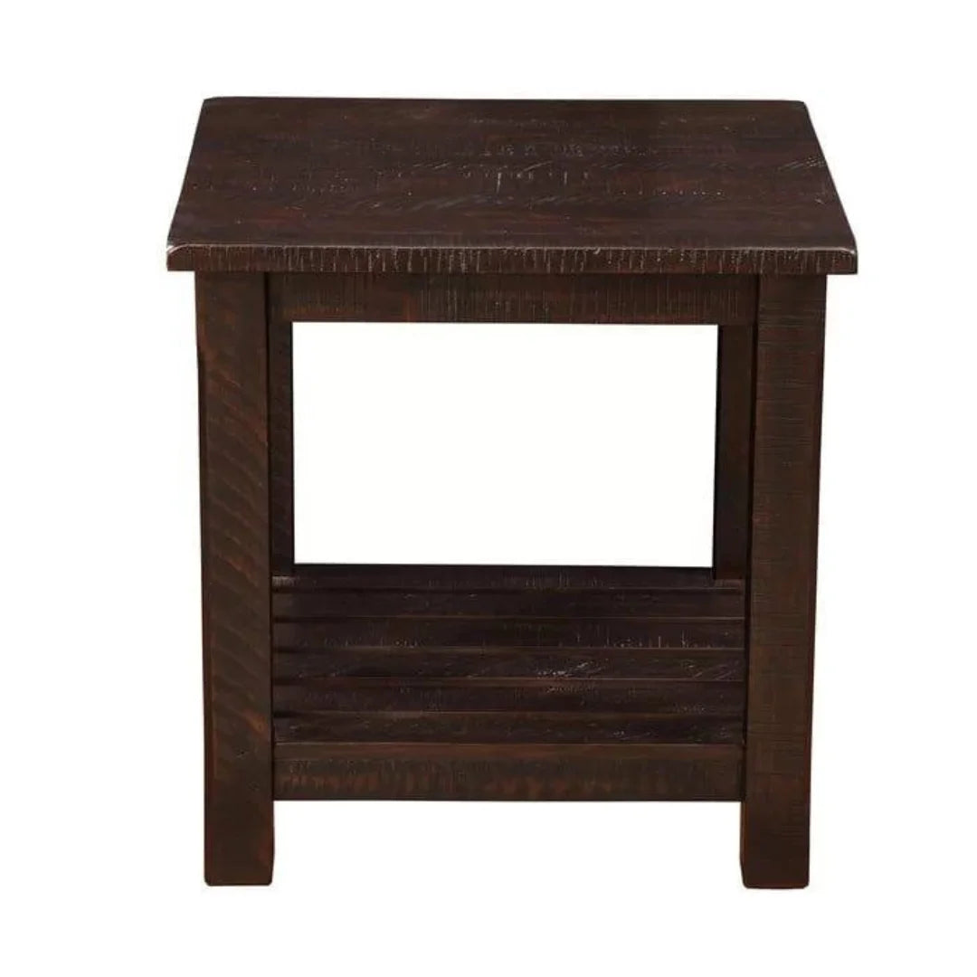 Rustic Farmhouse End Table with Slatted Shelf-Wooden Crest