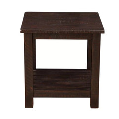 Rustic Farmhouse End Table with Slatted Shelf-Wooden Crest