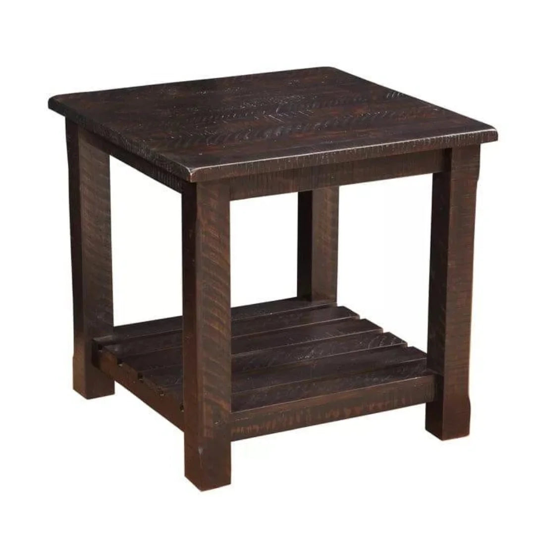 Rustic Farmhouse End Table with Slatted Shelf-Wooden Crest