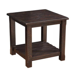 Rustic Farmhouse End Table with Slatted Shelf-Wooden Crest