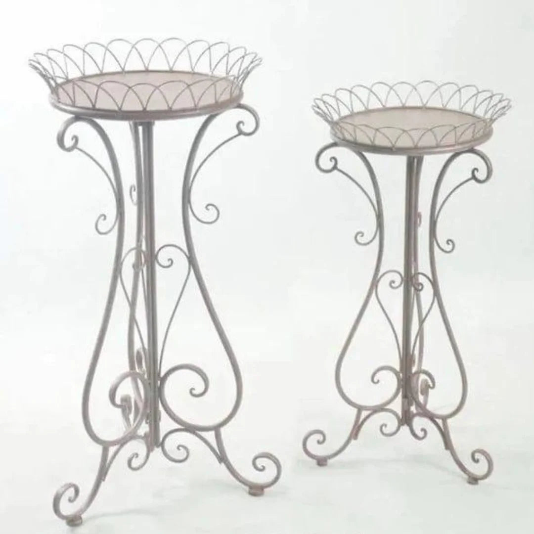 Victorian Two-Piece Plant Stand Set with Crown Design-Wooden Crest