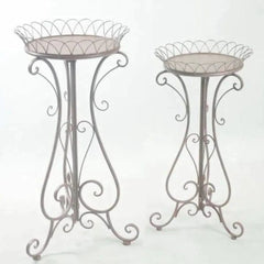 Victorian Two-Piece Plant Stand Set with Crown Design-Wooden Crest