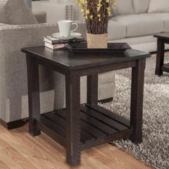 Rustic Farmhouse End Table with Slatted Shelf-Wooden Crest