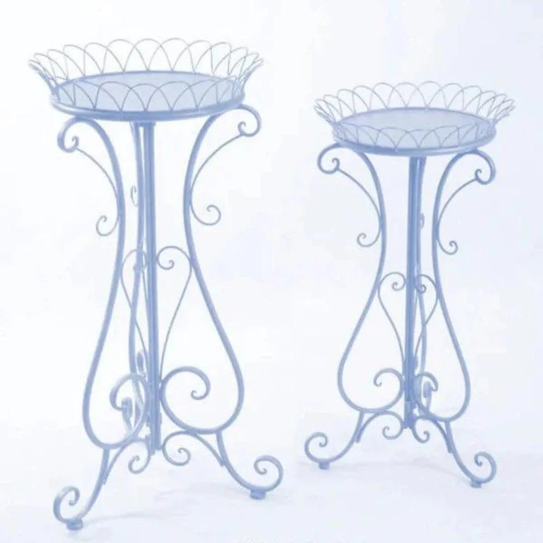 Victorian Two-Piece Plant Stand Set with Crown Design-Wooden Crest