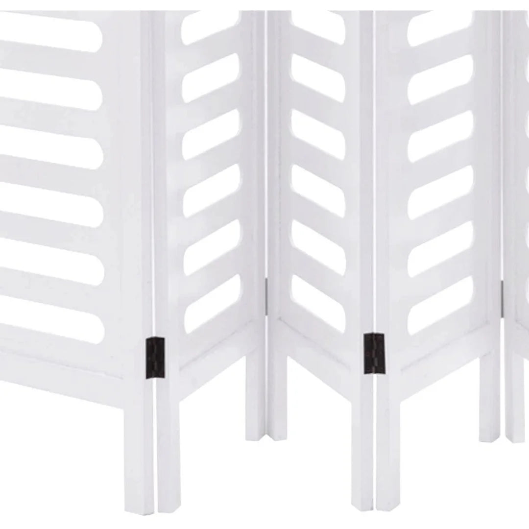 Palatial Six-Panel Room Divider with Lotus Fan Design-Wooden Crest
