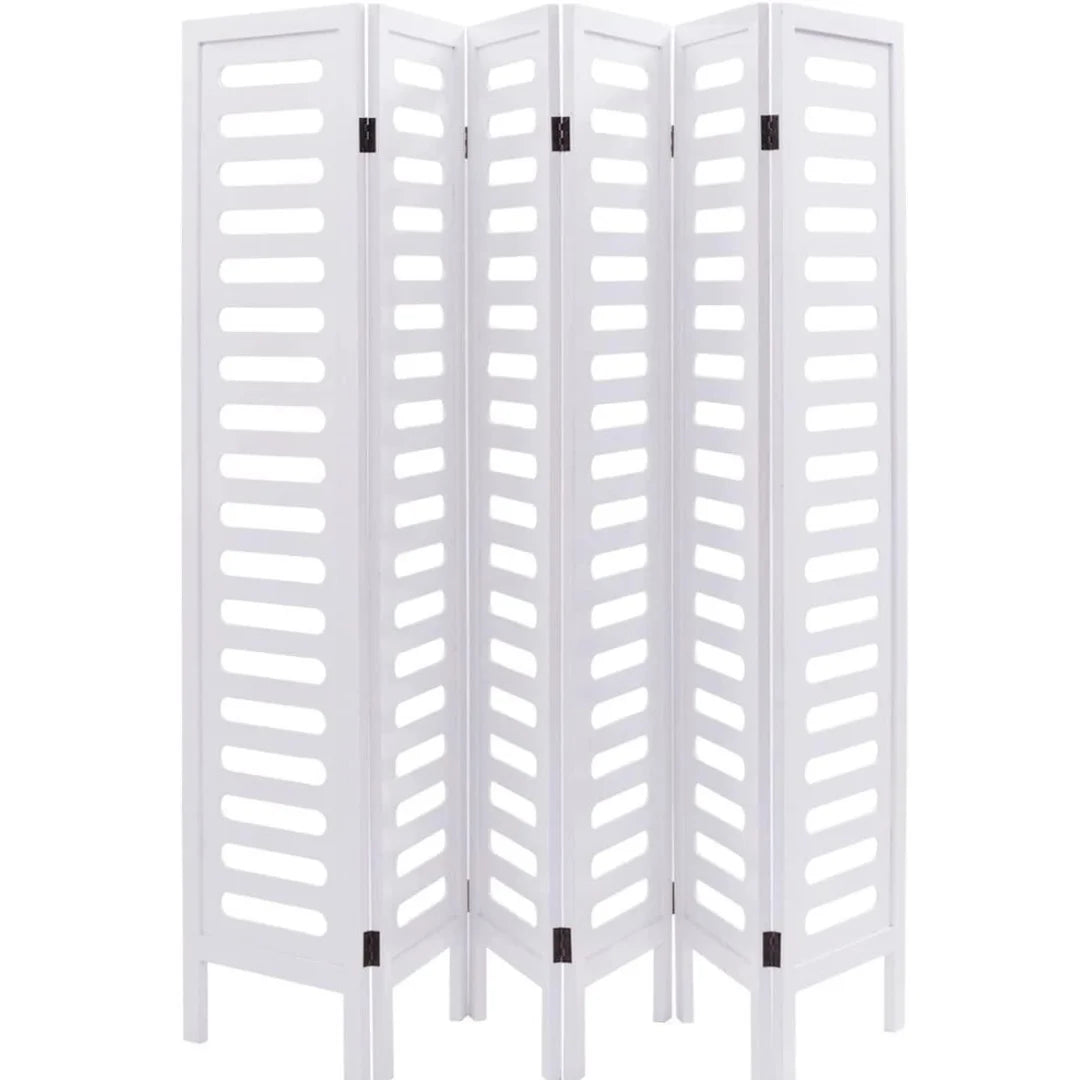 Palatial Six-Panel Room Divider with Lotus Fan Design-Wooden Crest