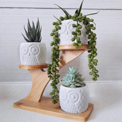 Modern Three-Tier Bamboo Plant Stand with Integrated Planters-Wooden Crest