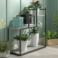Modern Three-Tier Plant Stand with Stepped Design-Wooden Crest