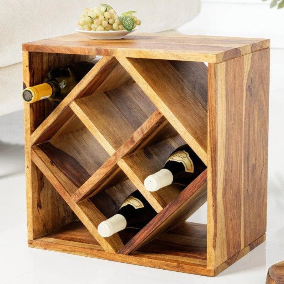 Modern Cube Wine Rack Side Table with Diamond Storage