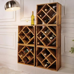 Modern Cube Wine Rack Side Table with Diamond Storage