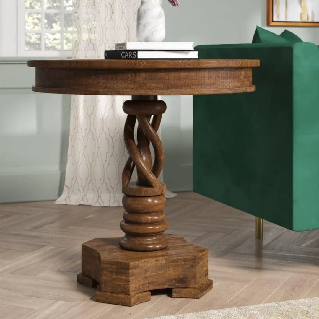 Traditional Pedestal End Table with Turned Column