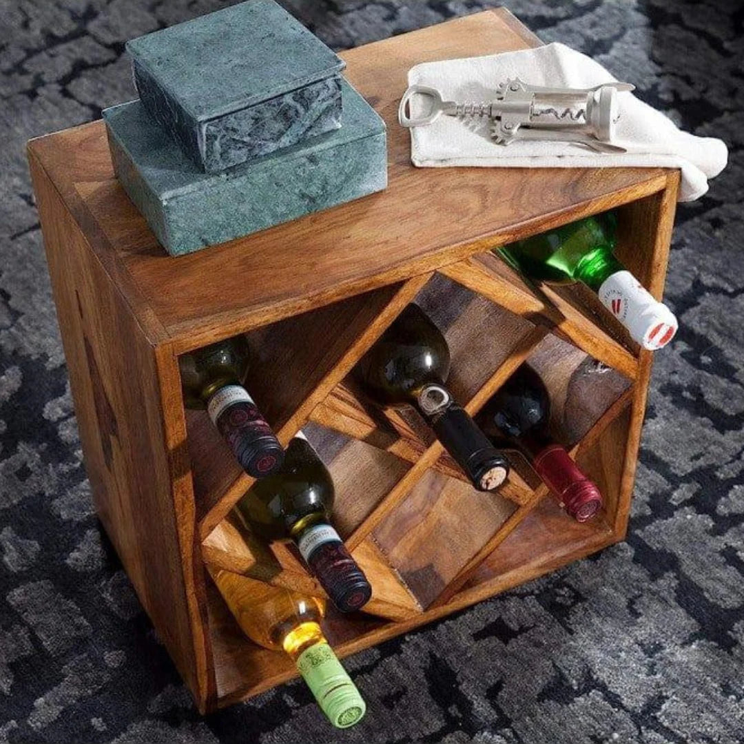 Modern Cube Wine Rack Side Table with Diamond Storage