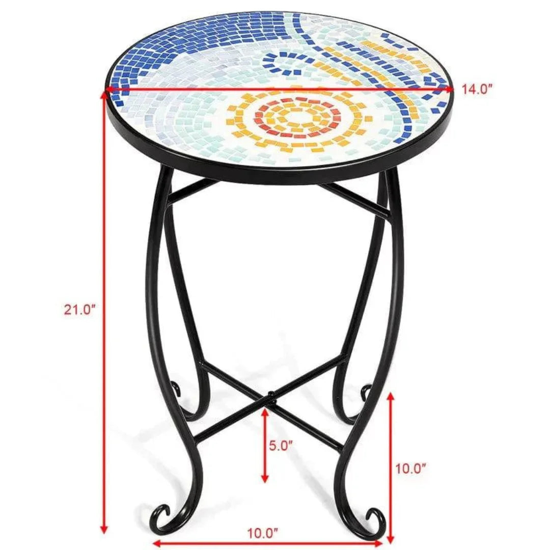 Mediterranean Round Plant Stand with Mosaic Top