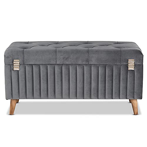 Baxton Studio Grey/Walnut Brown Ottoman