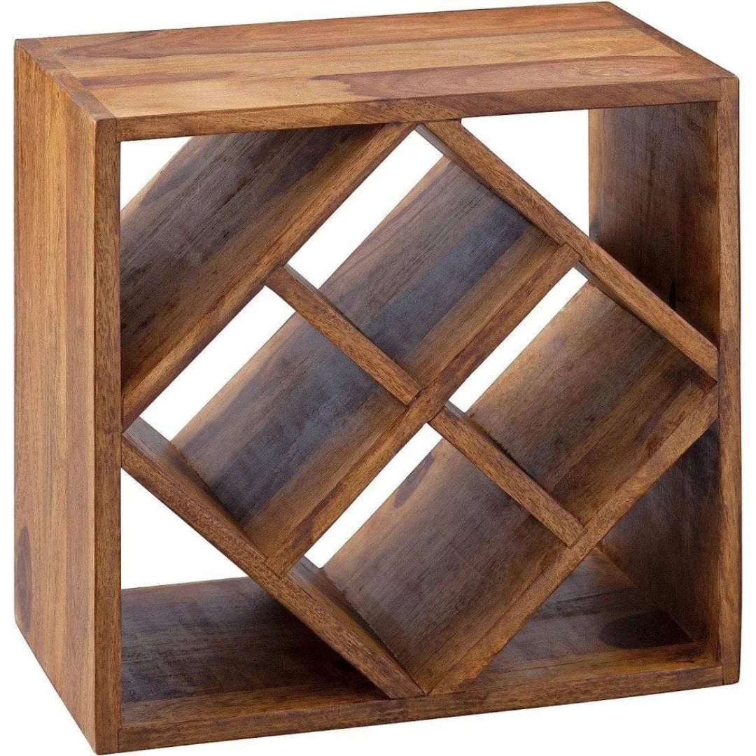 Modern Cube Wine Rack Side Table with Diamond Storage