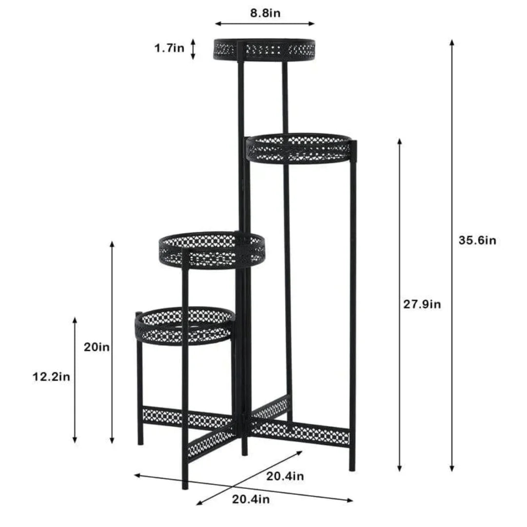 Modern Four-Tier Plant Stand with Lattice Design-Wooden Crest