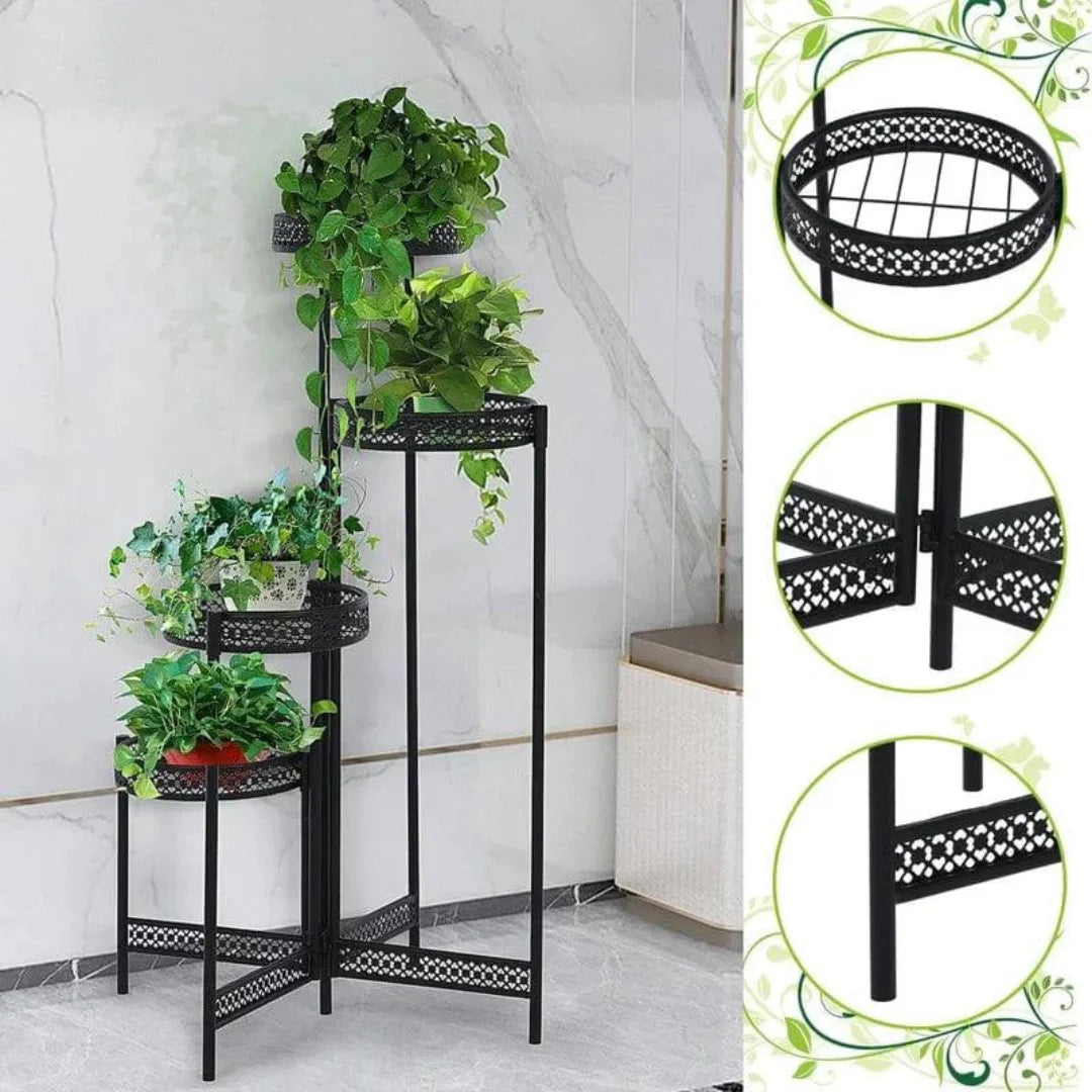 Modern Four-Tier Plant Stand with Lattice Design-Wooden Crest