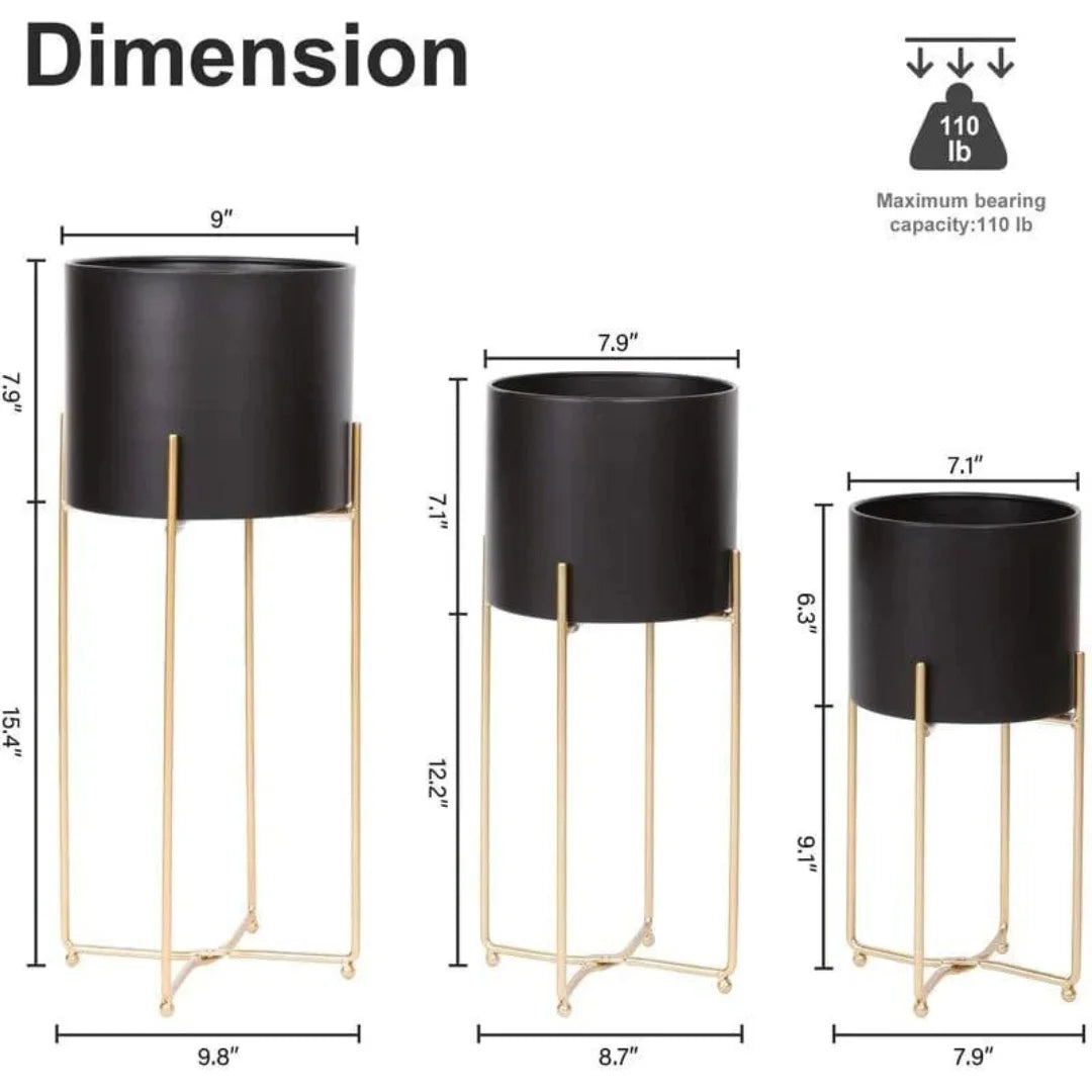 Modern Six-Piece Plant Stand Set with Gold Frame Design-Wooden Crest