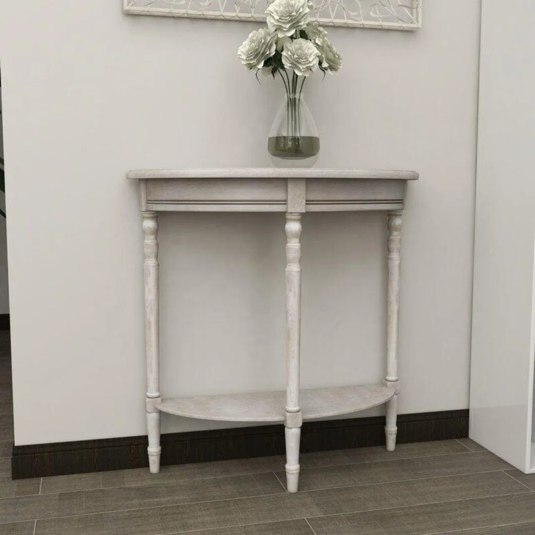 French Provincial Half-Moon Console Table with Shelf