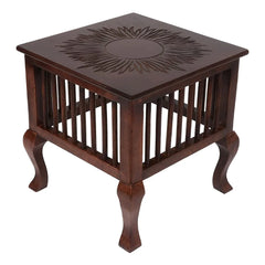 Victorian Carved Wooden Side Table with Spindle Base