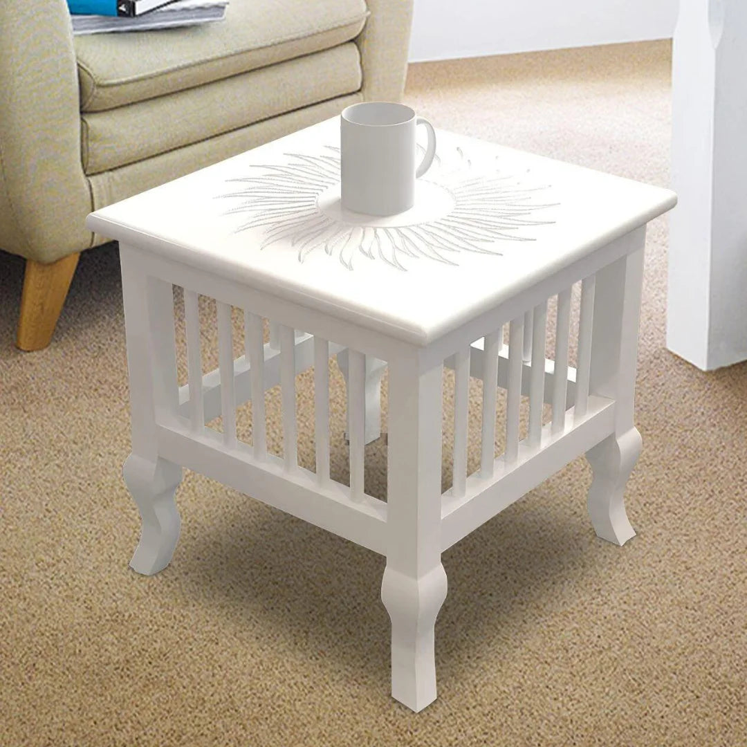 Victorian Carved Wooden Side Table with Spindle Base