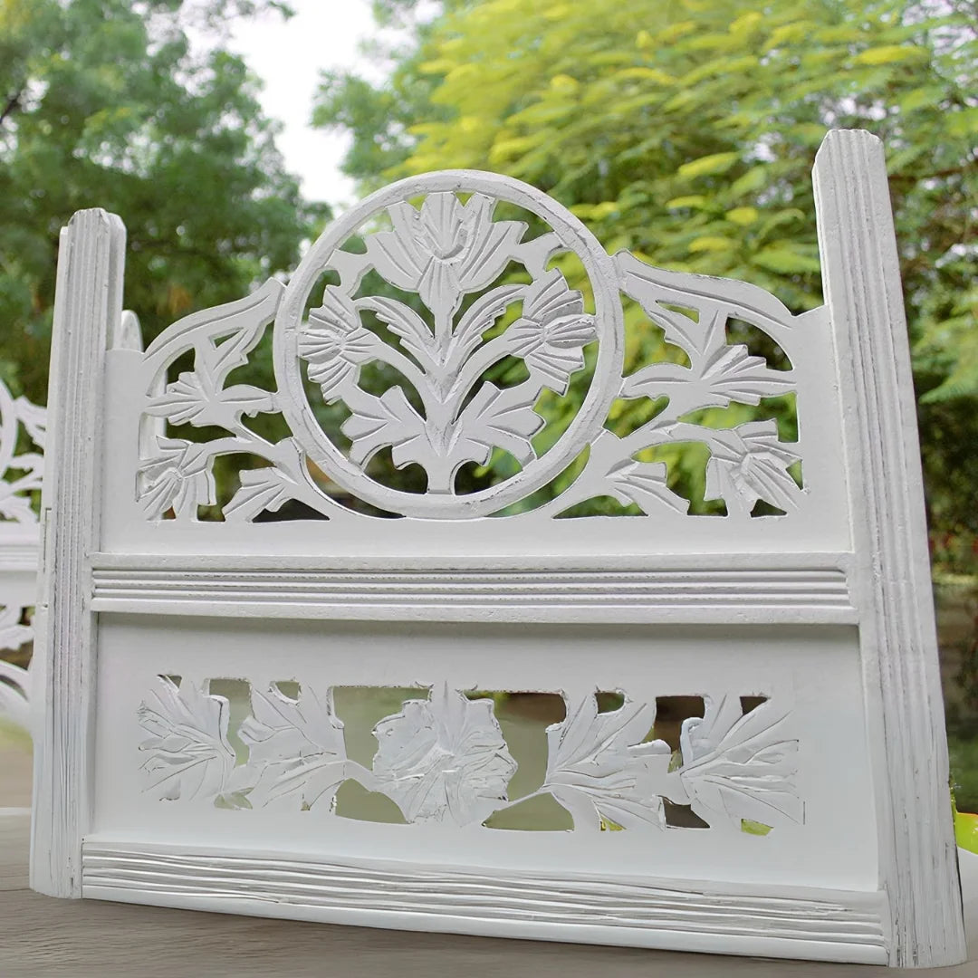 Victorian Four-Panel Room Divider with Floral Medallion Design-Wooden Crest