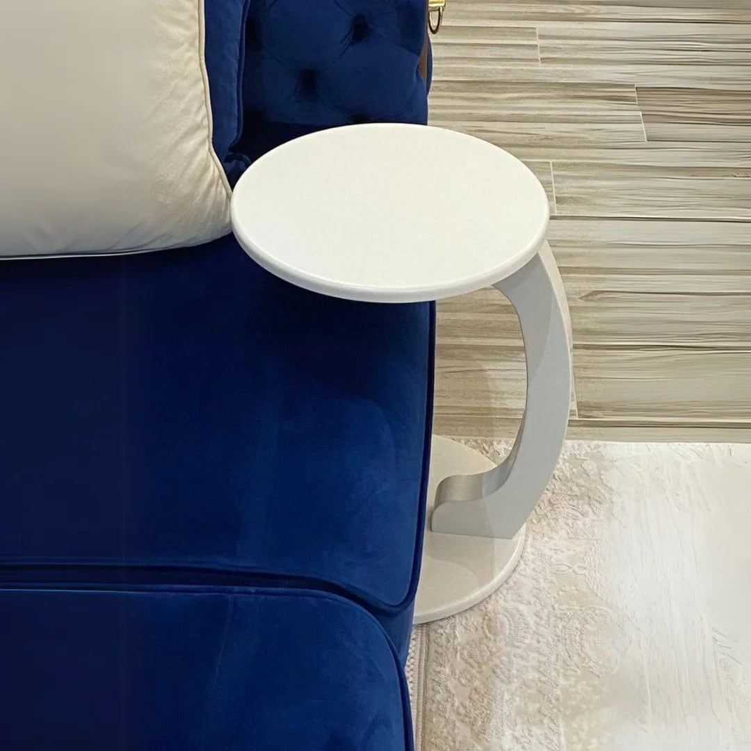 Modern C-Shape Round Sofa Side Table with Curved Pedestal Base-Wooden Crest
