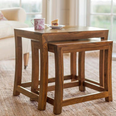 Nested Wooden Side Tables Set with Contemporary Design-Wooden Crest