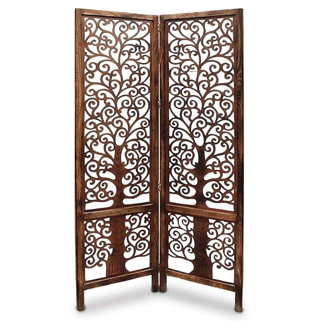 Art Deco Two-Panel Room Divider with Tree Scrollwork