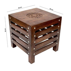 Rustic Slatted Storage Side Table with Metal Accents-Wooden Crest