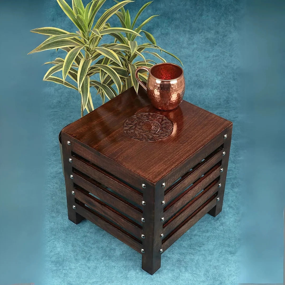 Rustic Slatted Storage Side Table with Metal Accents-Wooden Crest