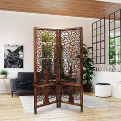 Art Deco Two-Panel Room Divider with Tree Scrollwork