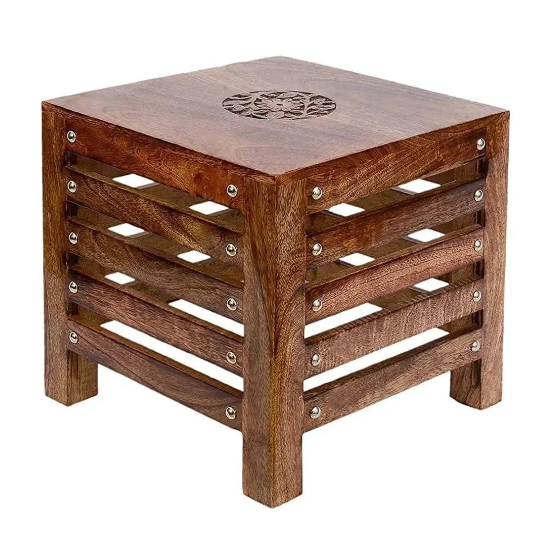 Rustic Slatted Storage Side Table with Metal Accents-Wooden Crest